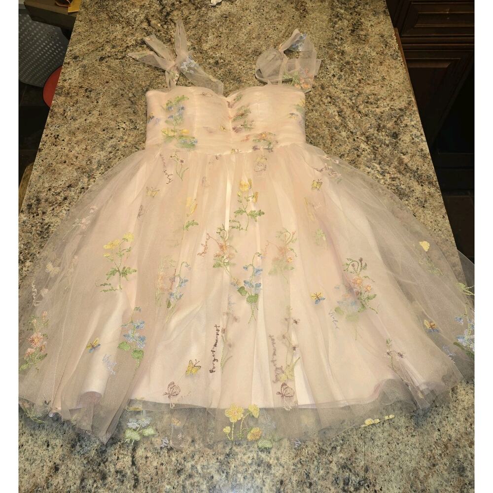 Sweetheart Floral Tulle Homecoming Pink Dress Sweet 16 Quinceneara Size 4 Corset